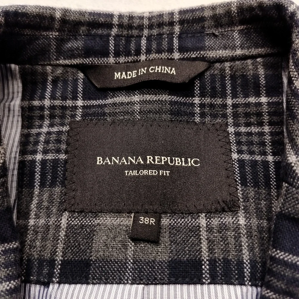 Banana Republic Jacket Mens 38R Blue Plaid Tailored Fit Blazer Sport Coat